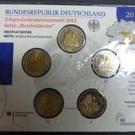 5 x 2 Euro Sammlerm. BRD 2012 Bayern "Schloss Neuschwanstein" A-J, St, Neu, OVP
