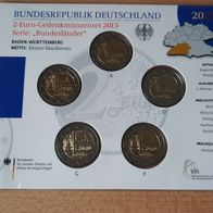 5 x 2 Euro Sammlerm. BRD 2013 Baden-Württemberg "Kloster Maulbronn" A-J, St, Neu, OVP
