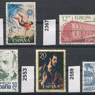 Spanien Mi. Nr. 1996 + 2367 + 2535 + 2553 + 2559 o <