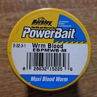 Neu! 100 EBPMWB-M Berkley Powerbait Maxi Wurm blood Forelle Barsch Karpfen Aal