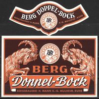 Bieretikett "Doppel-Bock" Berg-Brauerei H. Mann KG † 1995 Mülheim an der Ruhr NRW