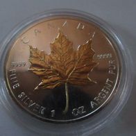 Maple Leaf 2005 gilded, 1 oz 9999 Silber, 5 Dollars, gekapselt