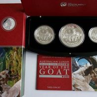 3 Coin Set Lunar Ziege Proof PP Lunar 2015