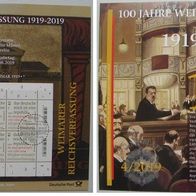 2019, BRD, Numisblatt+20 Euro, Silber.925: Weimerer Reichsverfassung+ Mi DE 3636KB