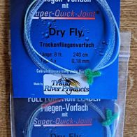 Neu 2 Trockenfliegenvorfach Jenzi Super Quick Joint Dry Fly 240cm 0,18mm Vorfach