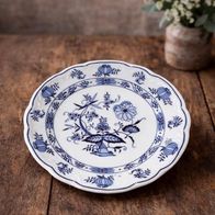 4 Kuchenteller Kahla Zwiebelmuster blau-weiß - ca. 18,7 cm - blauer Stempel