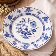 4 Kuchenteller Kahla DDR - Zwiebelmuster blau - Ø ca. 18,7 cm - grüner Bodenstempel