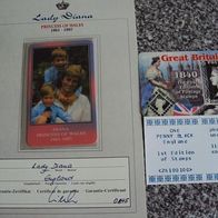 2 Telefonkarten aus England Lady Diana, One Penny Black unbenutzt