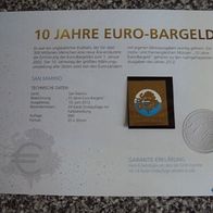 San Marino 10 Jahre Euro Bargeld, Goldfolie 24 Karat