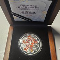 1oz Silber PP - Jahr des Drachen 2012 - farbe / coloriert+ Etui