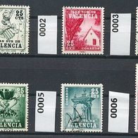 Spanien D. Zwangszuschlagsmarken für Valencia Mi. Nr. 1 + 2 + 2 + 4 + 5 + 6 o <