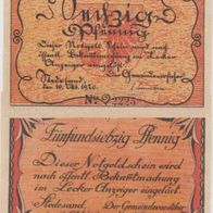 Stedesand-Schleswig-Notgeld 60,75 Pfennig vom 10.10.1920, 2 Scheine