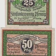 Steinau-Schlesien-Notgeld 25,50 Pfennig, ohne Datum, 2 Scheine