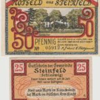 Steinfeld-Schleswig-Notgeld 25,50,50 Pf. 1 Mark von1920 bis 1921,4 verschied. Scheine