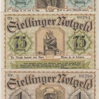 Stellingen-Langenfelde-Notgeld,50,75 Pfennig und 1 Mark vom1.10.1920,3 Scheine