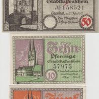 Stendal-Notgeld 5,10 Pfennig vom 30.11.1920 und 50 Pfennig vom 27.2,1920,3 Scheine