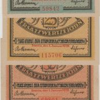 Stettin-Notgeld 25,50.50,75 Pfennig vom 1.1.1922 mit Uberdruck,4 Scheine