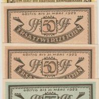 Stettin-Notgeld 25,50.50,75 Pfennig vom 1.5.1921 ohne Überdruck,4 Scheine