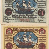 Stettin-Notgeld 25,75 Pfennig vom1.7.1922, Kennz. rot 2 Scheine fleckig