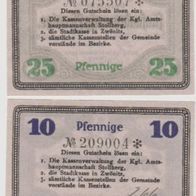 Stollberg-Notgeld 10,25 Pfennig vom 1.6.1917 bis 31.12.1918, 2 Scheine