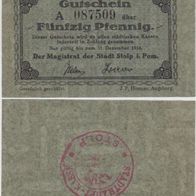 Stolp-Pommern-Notgeld 50 Pf. bis 31.12.1918, Trauenglanzpapier, Serie A, selten