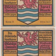 Stolp-Pommern-Notgeld 75 Pfennig und 2 Mark, Stadtbilder Konto A