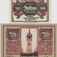 Straubing-Notgeld 10,25 Pfennig vom 1.10.1918 bis1.1.1923, normales Papier,2Scheine