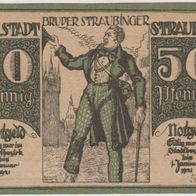 Straubing-Notgeld 50 Pfennig vom Januar 1919 bis 1.1.1921, Büttenpapier