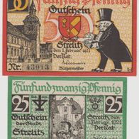 Strelitz-Notgeld 25,50 Pfennig vom 1.2.1921, 2 Scheine