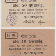 Strelno-Posen-Notgeld 10,50 Pfennig o.-D. bis 01.10.1917 2 Scheine nicht häufig