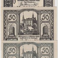 Striegau-Schlesien-Notgeld 25,50,50 Pfennig vom 1.10.1920 andere Farben,3 Scheine