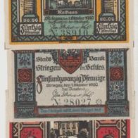 Striegau-Schlesien-Notgeld 25,50,50 Pfennig vom 1.10.1920 Buntdruck, 3 Scheine