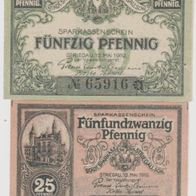 Striegau-Schlesien-Notgeld 25,50 Pfennig vom 12.5.1919, 2 Scheine
