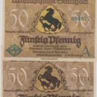 Stuttgart-Notgeld 4x50 Pfennig vom 21.4.1921, verschieden 4 Scheine