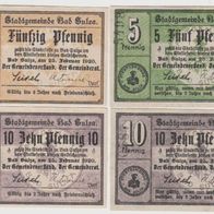 Sulza-Bad-Notgeld 5,10,10,50 Pfennige vom 25.2.1920 RS Burg-Ansicht, 4 Scheine