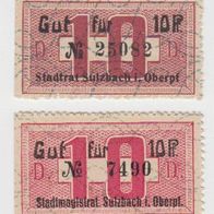 Sulzbach-Oberpfalz-Notgeld 10 Pf. Stadtrat und 10 Pf. Stadtmagistrat, 2 Scheine