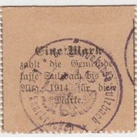 Sulzbach-Saar-Notgeld-Eine Mark bis 15.8.1914 mit Stempel, Karton