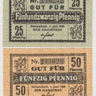 Swinemünde-Notgeld 25,50 Pfennig vom 1.7.1920, 2 Scheine