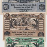 Tannroda-Notgeld 10,25,50 Pfennig vom 15.7.1921, 3 Scheine