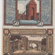 Templin-Notgeld 25,50 Pfennig vom 10.7.1920, 2 Scheine