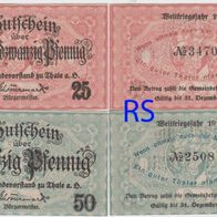 Thale-Notgeld 25,50 Pfennig von 1918 bid 31.12.1919 mit Spruch, 2 Scheine