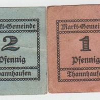 Thannhausen-Notgeld 1,2 Pfennig Karton Papier 2 Scheine, gebrauchte Erhaltung