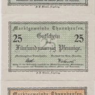 Thannhausen-Notgeld 10,25,50 Pfennig Wasserzeichen sphärische Dreiecke,3 Scheine