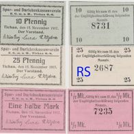 Tichau-Notgeld-Schlesien 10.25 Pfennig u. Eine halbe Mark vom15.11.1917,3 Scheine