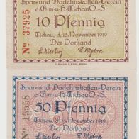 Tichau-Notgeld-Schlesien 10.50 Pfennig vom 15.11.1919, 2 Scheine
