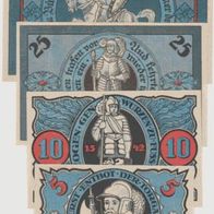 Torgau-Notgeld 5,10,25,50 Pfennig vom 1.2.1921 blau-rot 4 Scheine
