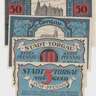 Torgau-Notgeld 5,10,25,50 Pfennig vom 1.2.1921 Farbe blau-rot 4 Scheine doppelt