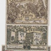 Traunstein-Notgeld 5,10,10,50 Pfennig vom 1.5.1920, 4 Scheine