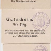 Trebsen-Notgeld 20,50 Pf. u.1Mark um1914 mit 2 verschiedenen Stempeln 3 Scheine