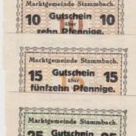 Stammbach-Notgeld 5,10,15,25,50 Pfennig vom 15.5.1917, 77x55-mm, 5 Scheine